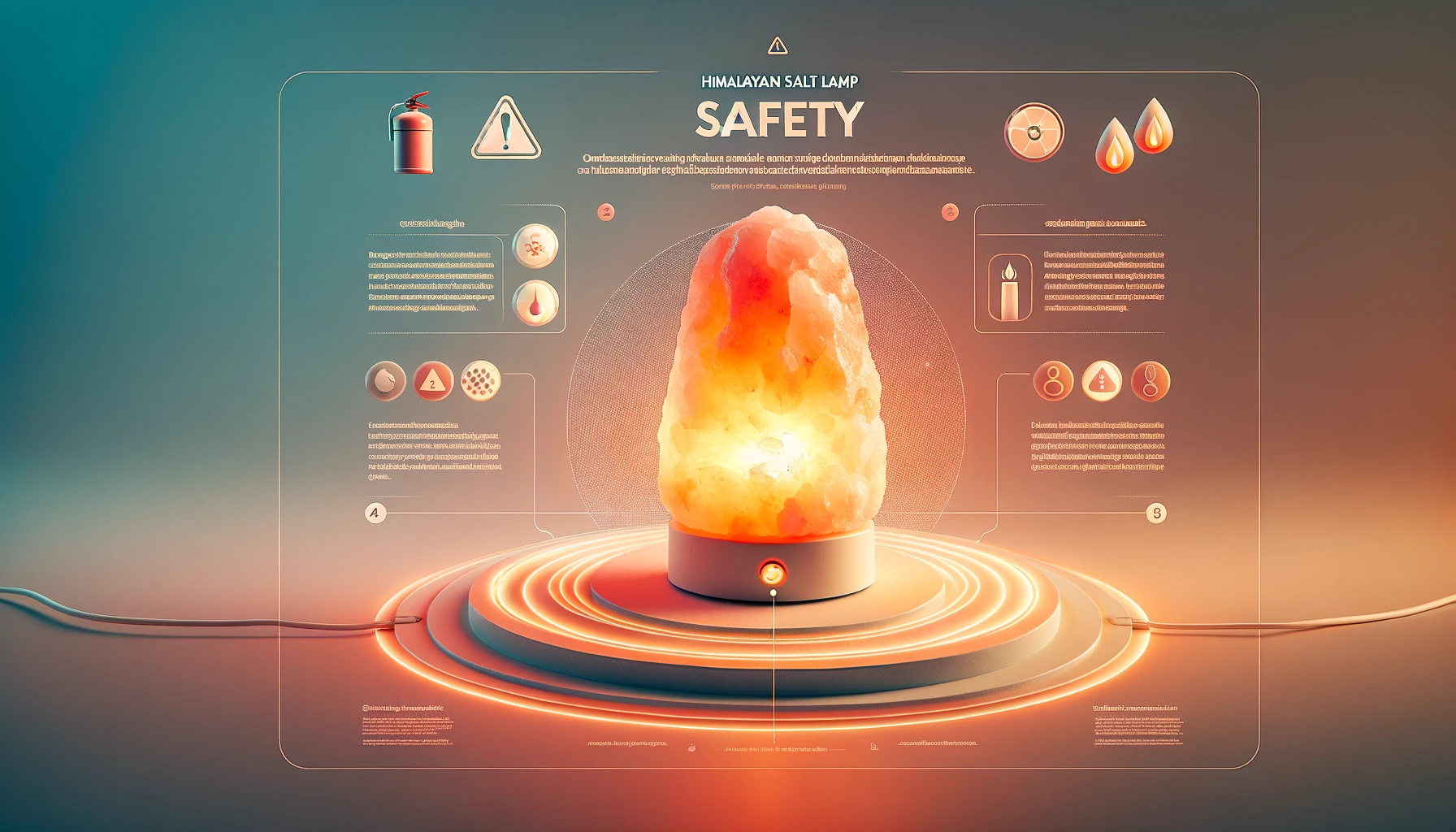 Himalayan Salt Lamp Image with Caution and Safety Signs to keep in mind