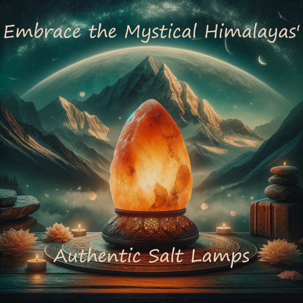 An artist's Depiction of an Himalayan Salt Lamp with the Himalaya's in the background