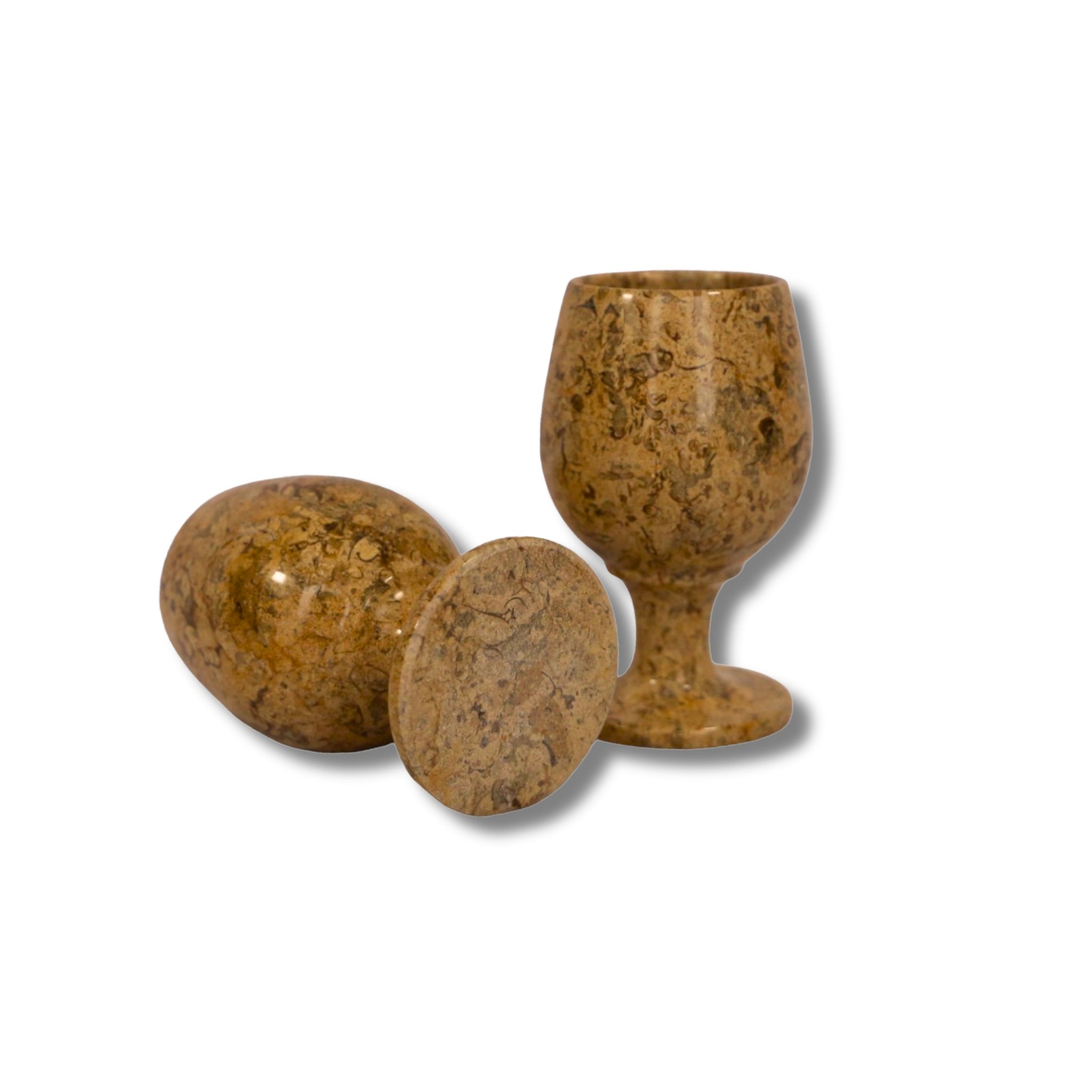 Elegant Fossil Stone Goblet Set of 2 - Luxurious Home Accent