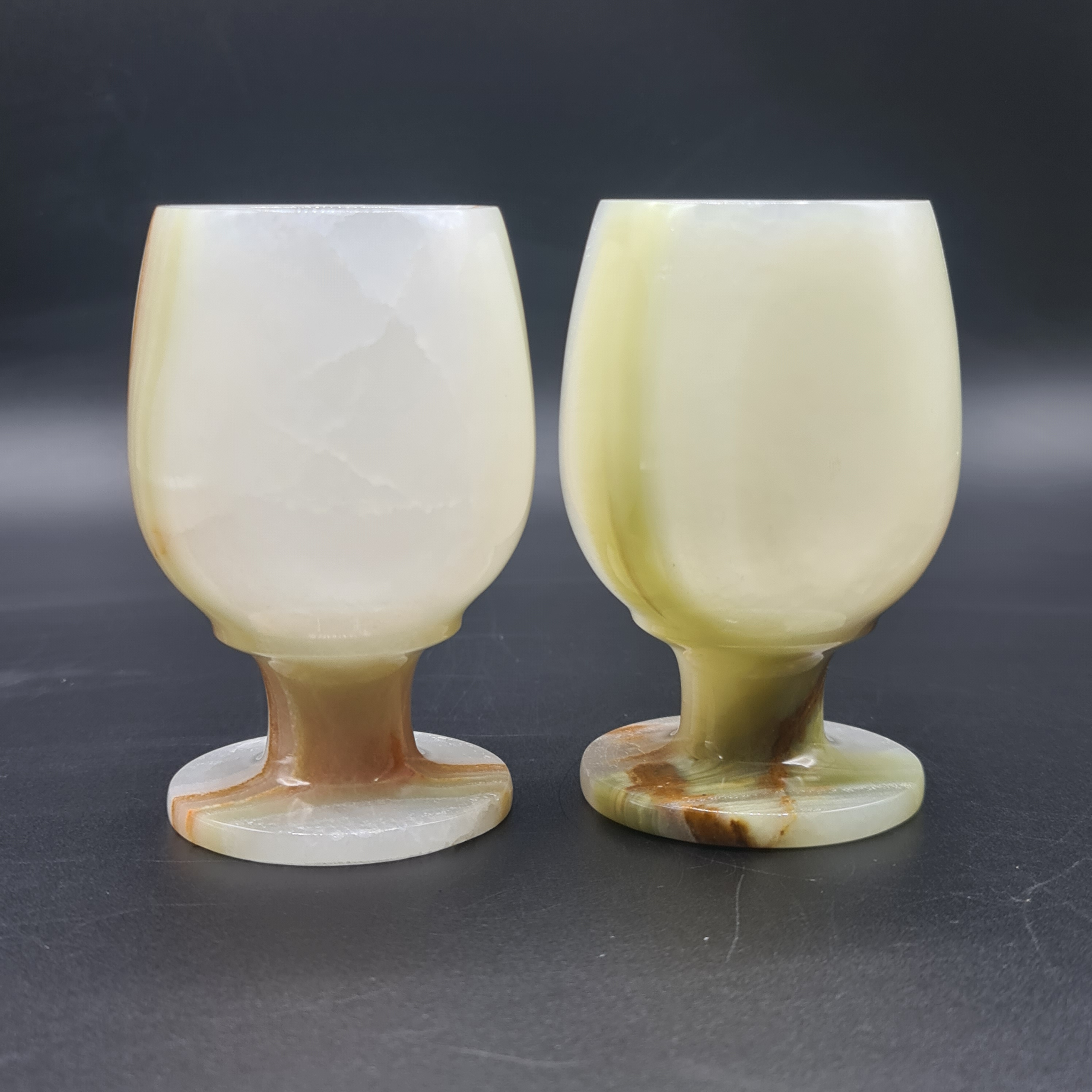 Onyx Goblets (Set of 2), Onyx Wine Glasses, Crystal carved glasses