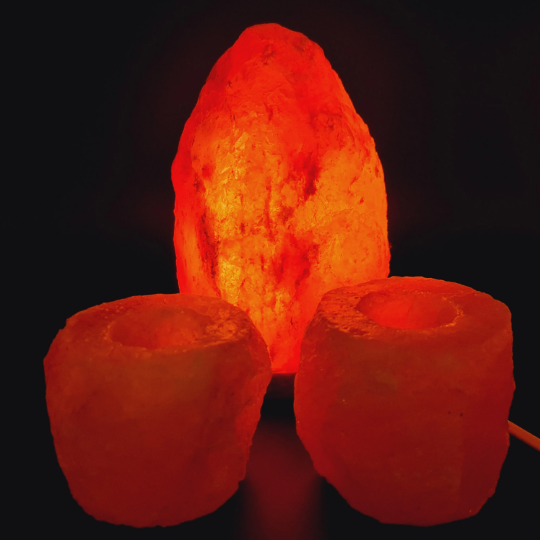 3 - 4Kg Natural Himalayan Crystal Salt Lamp With 2x Salt Tea Light Holders