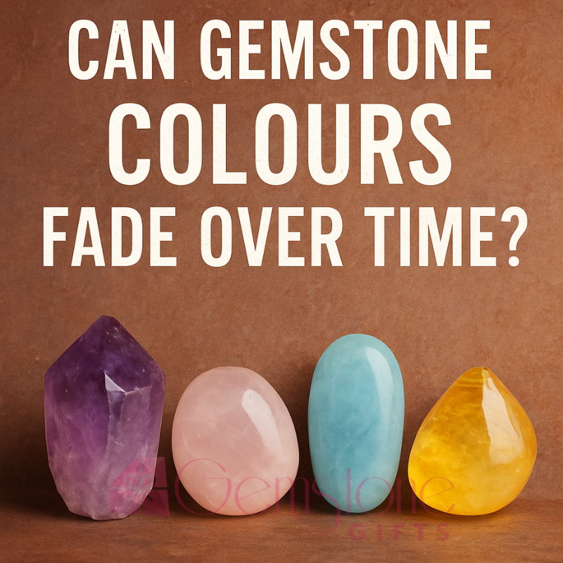 This is an article cover image for the can gemstone colours fade over time blog post on the gemstonegifts.co.uk website.
