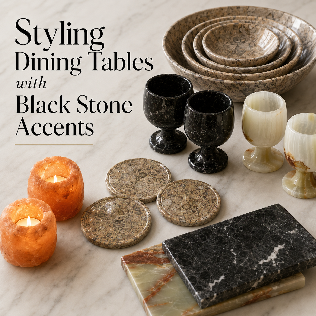 Styling Dining Tables with Black Stone Accents
