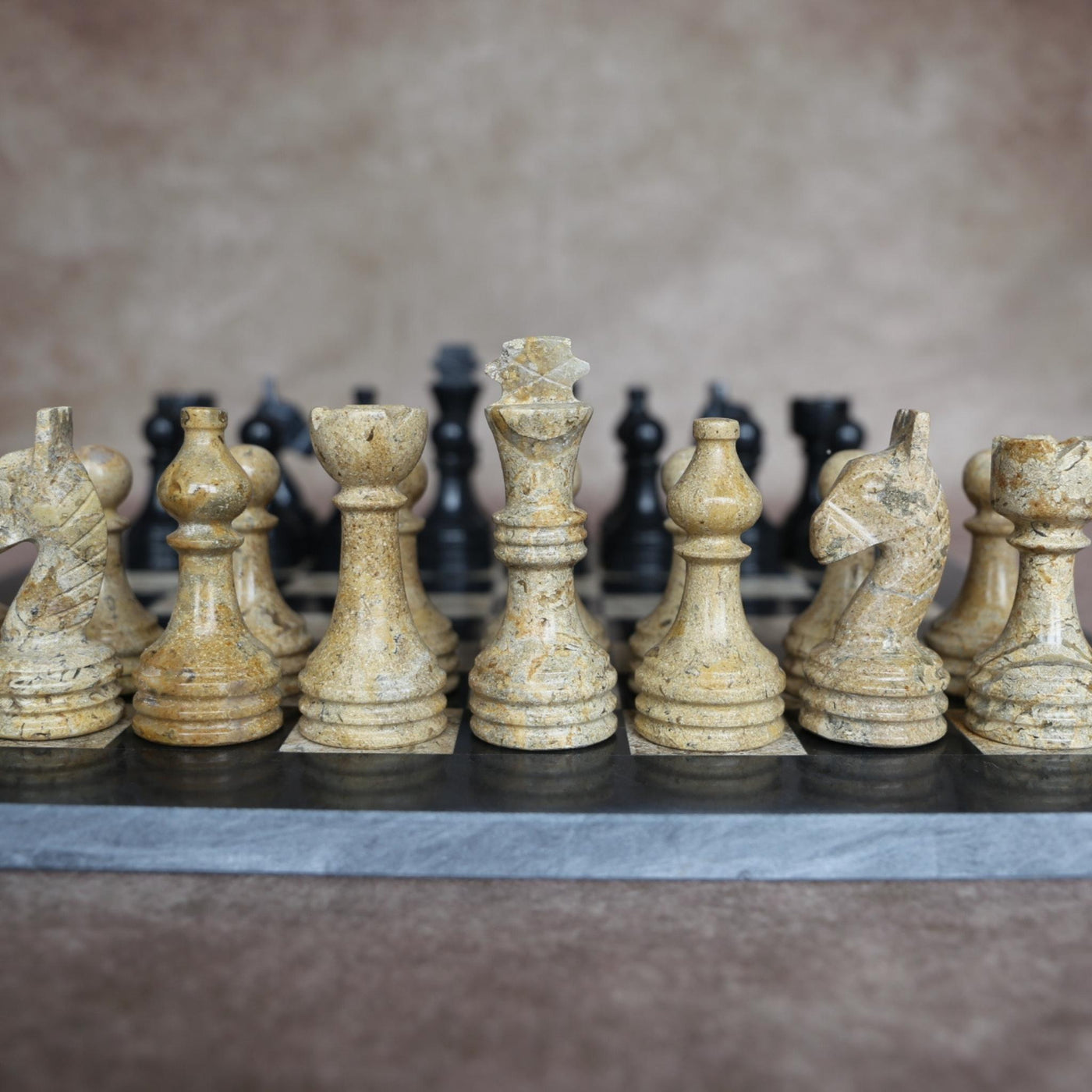 Fossil and Black Marble Handmade Chess Set 12' – Gemstone Gifts ltd.