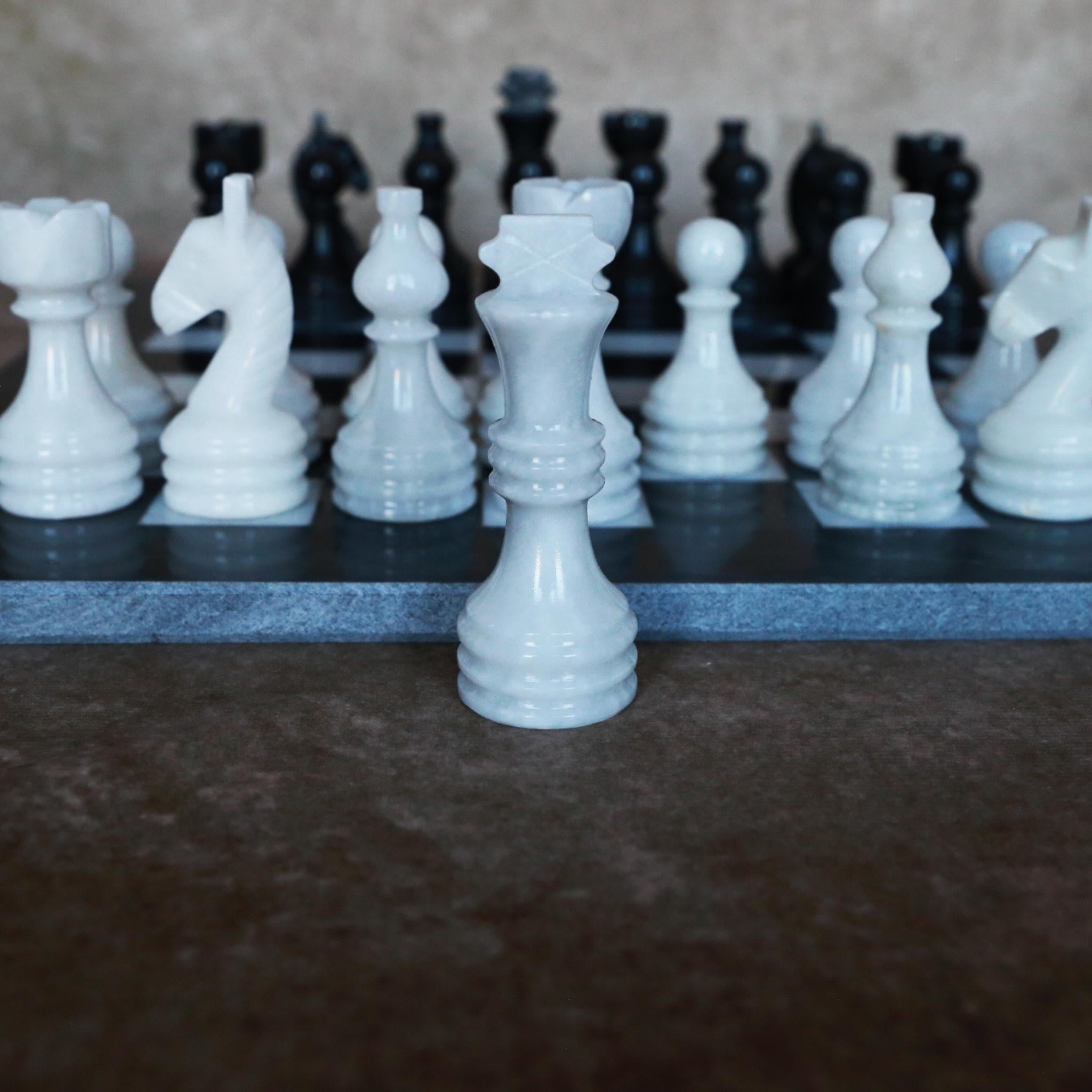 Black and White Marble Handmade Chess Set 15''