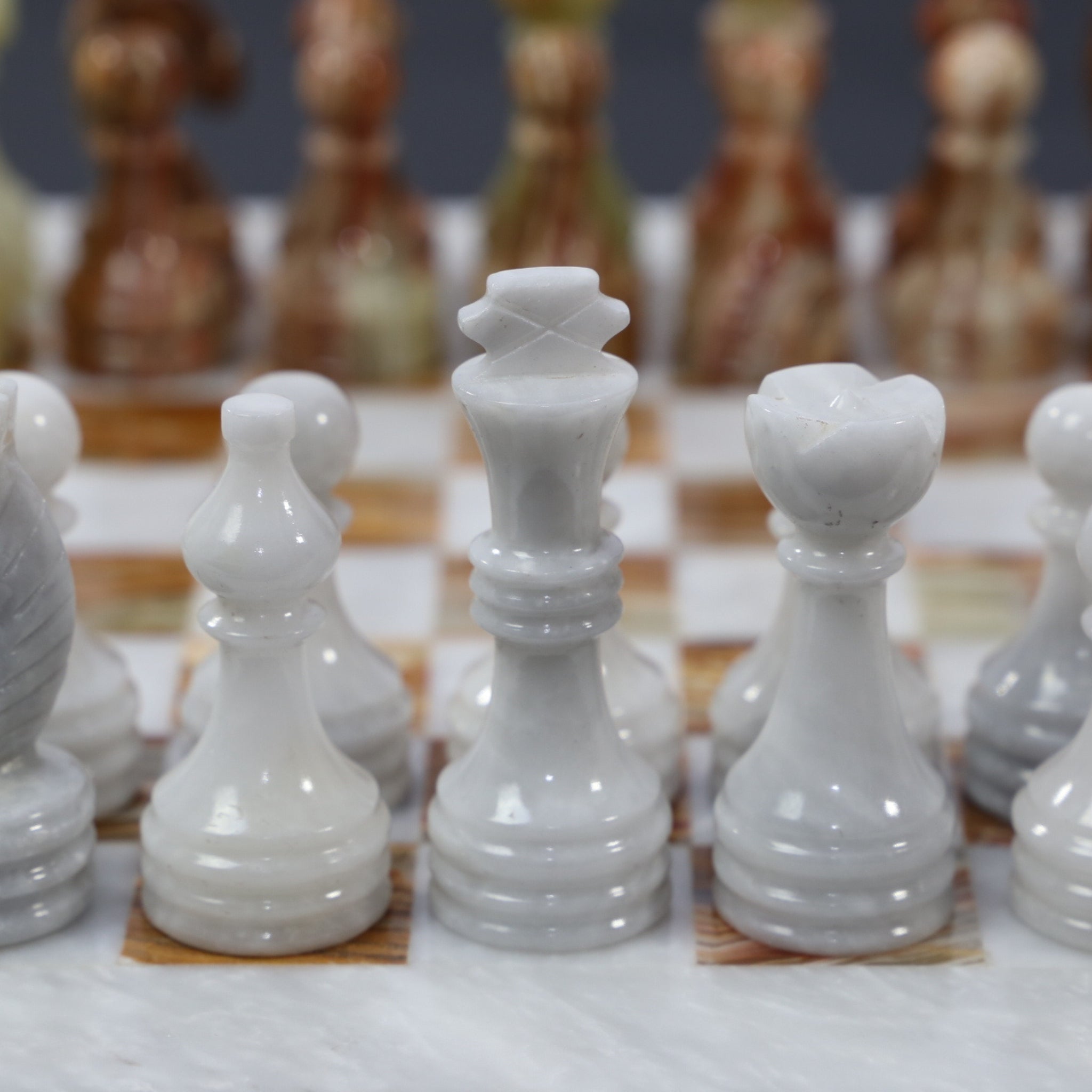 Onyx and White Marble Handmade Chess Set 12''