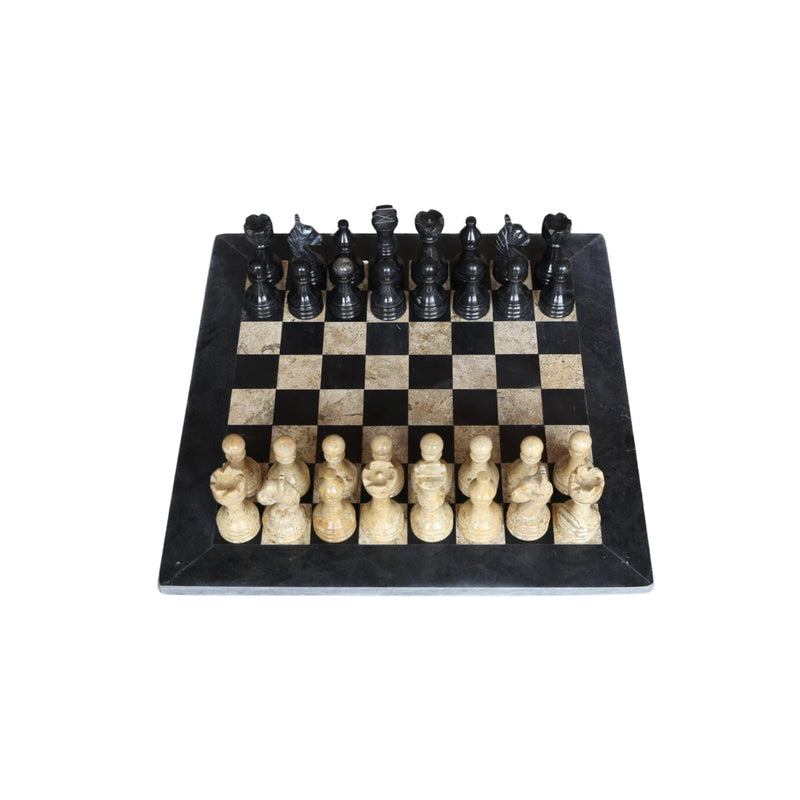 Fossil and Black Marble Handmade Chess Set 12' – Gemstone Gifts