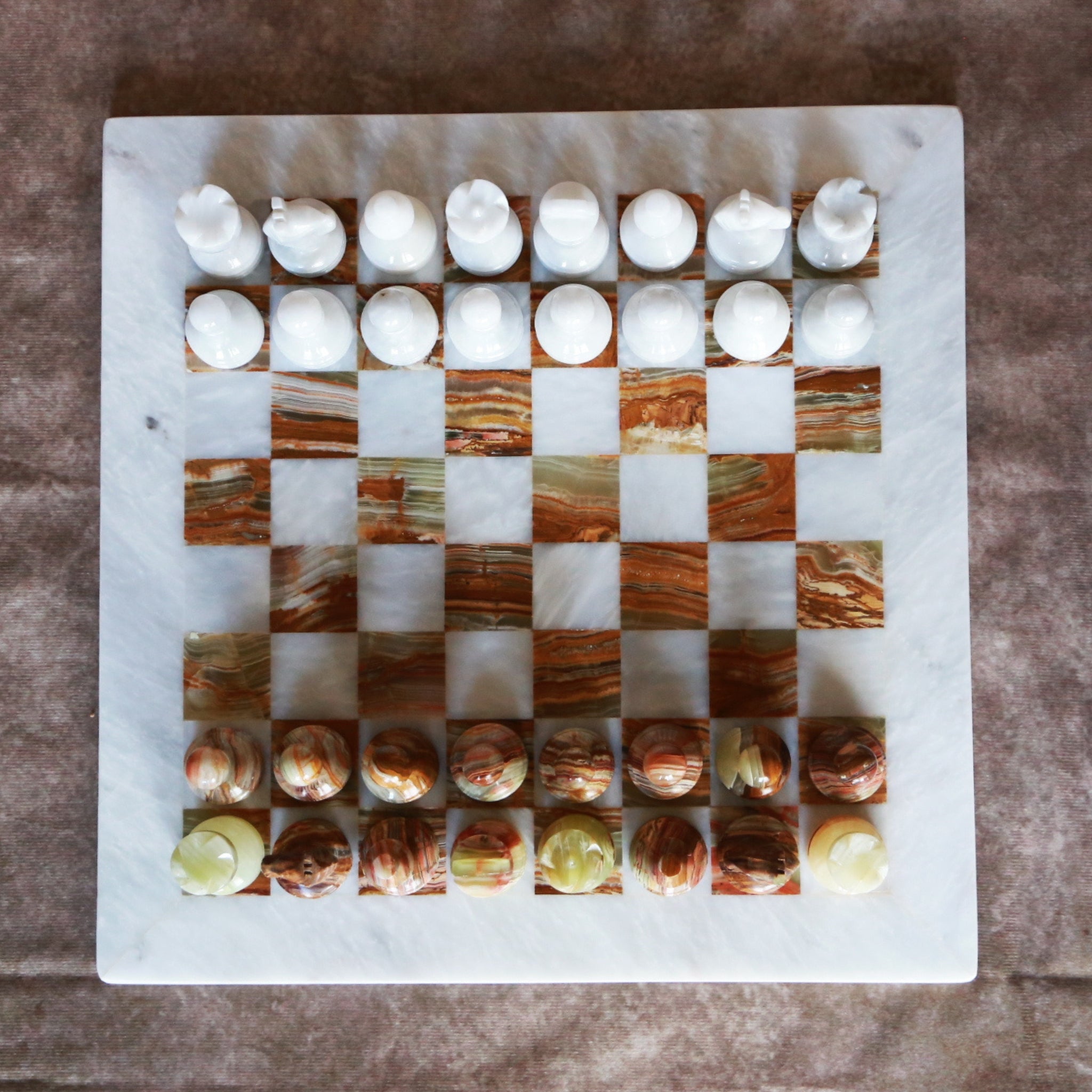 Onyx and White Marble Handmade Chess Set 12''