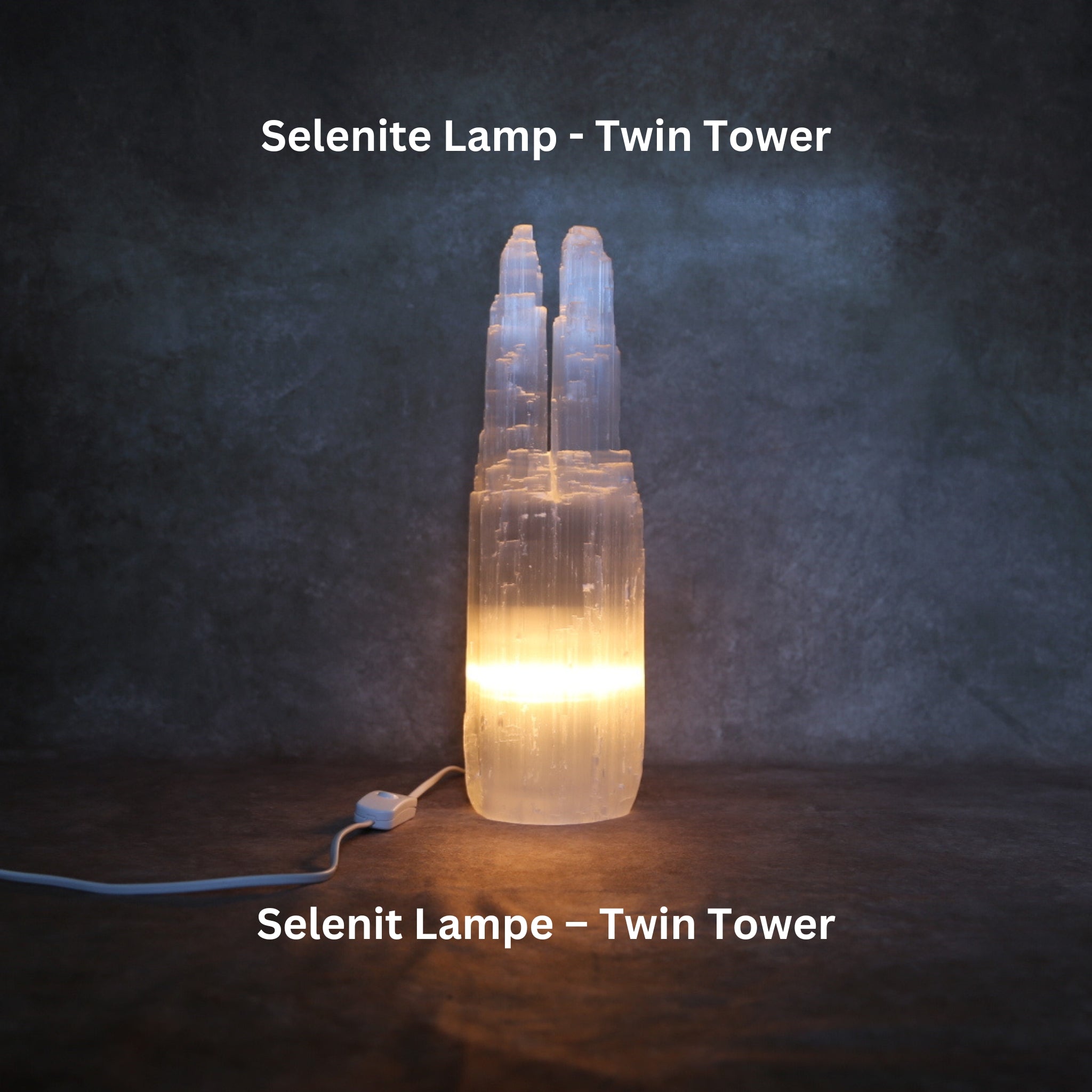 Selenite Twin Tower Lamp - Multiple Sizes