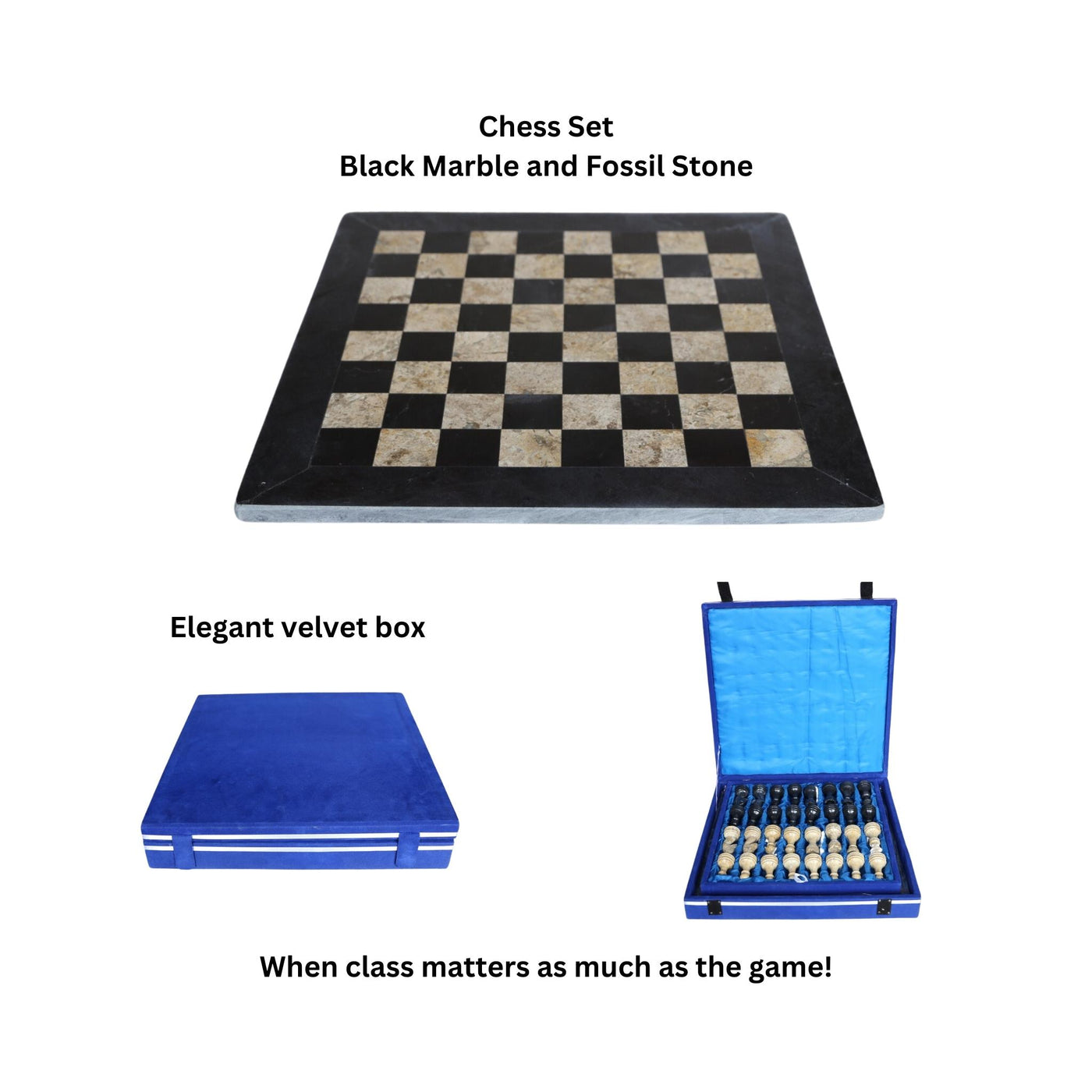 Fossil and Black Marble Handmade Chess Set 12' – Gemstone Gifts ltd.