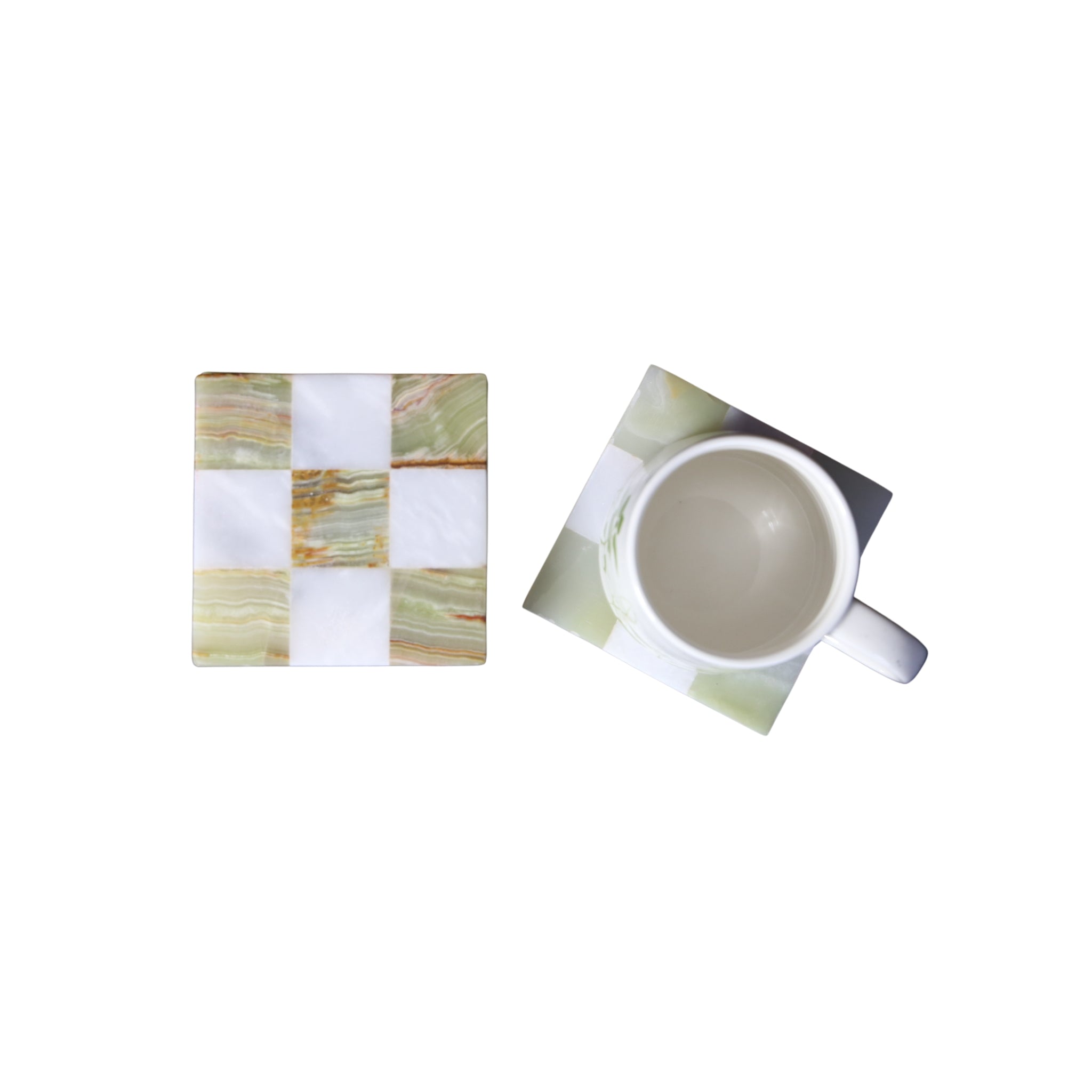 Onyx Marble Tea Coasters - Square Check (Set of 6)