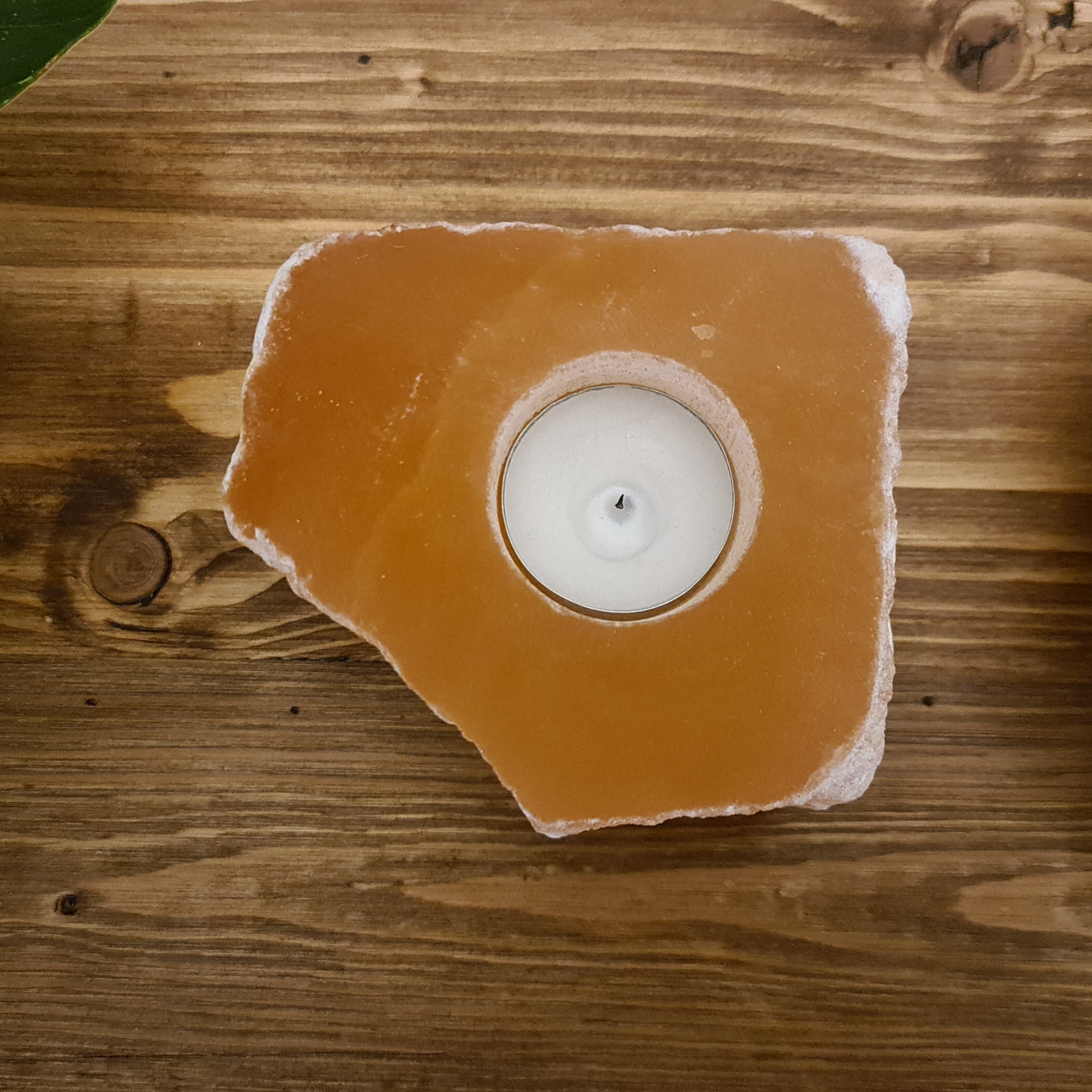 Orange Selenite Tealight Holder - Natural square