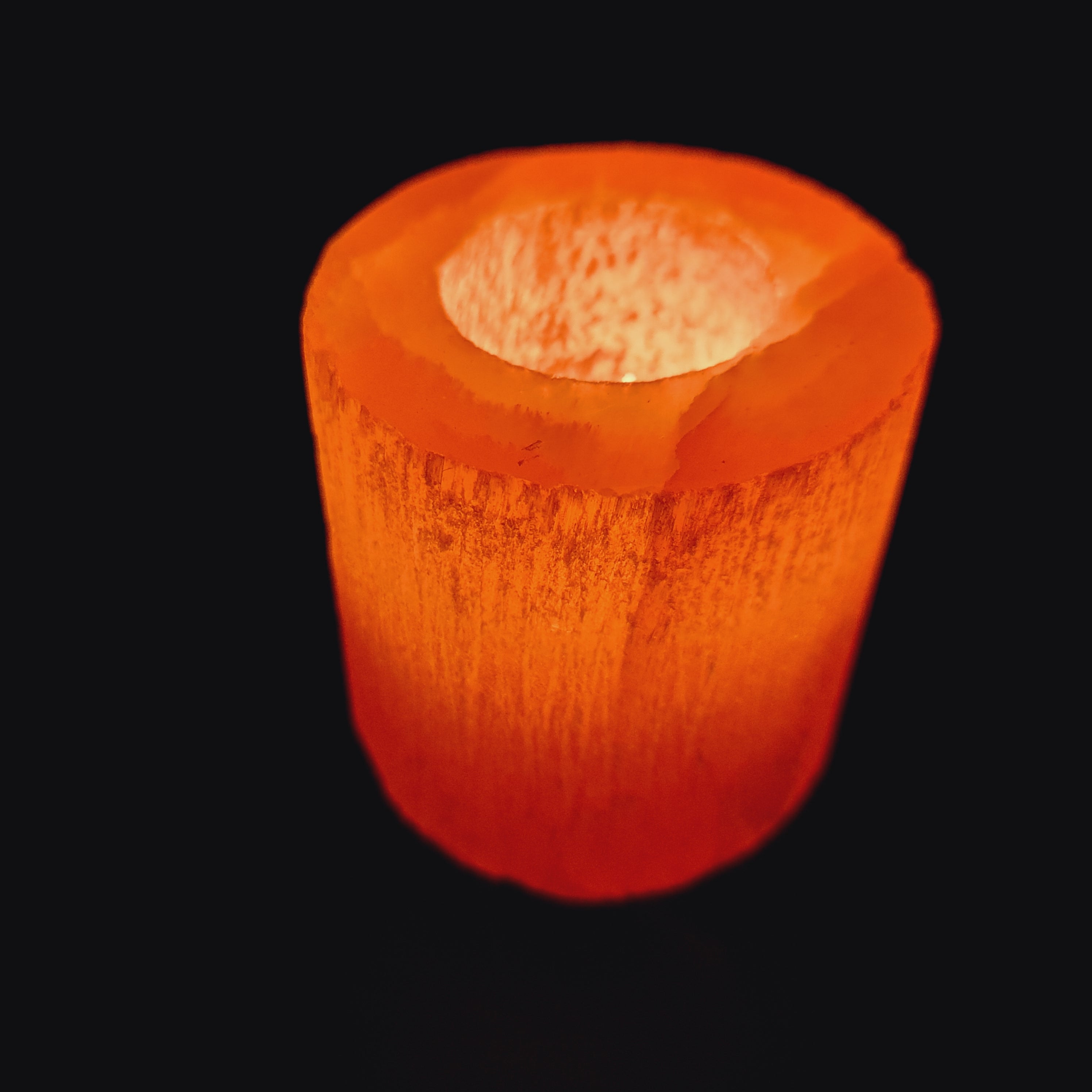 Orange Selenite Tealight Holder - Cylinder