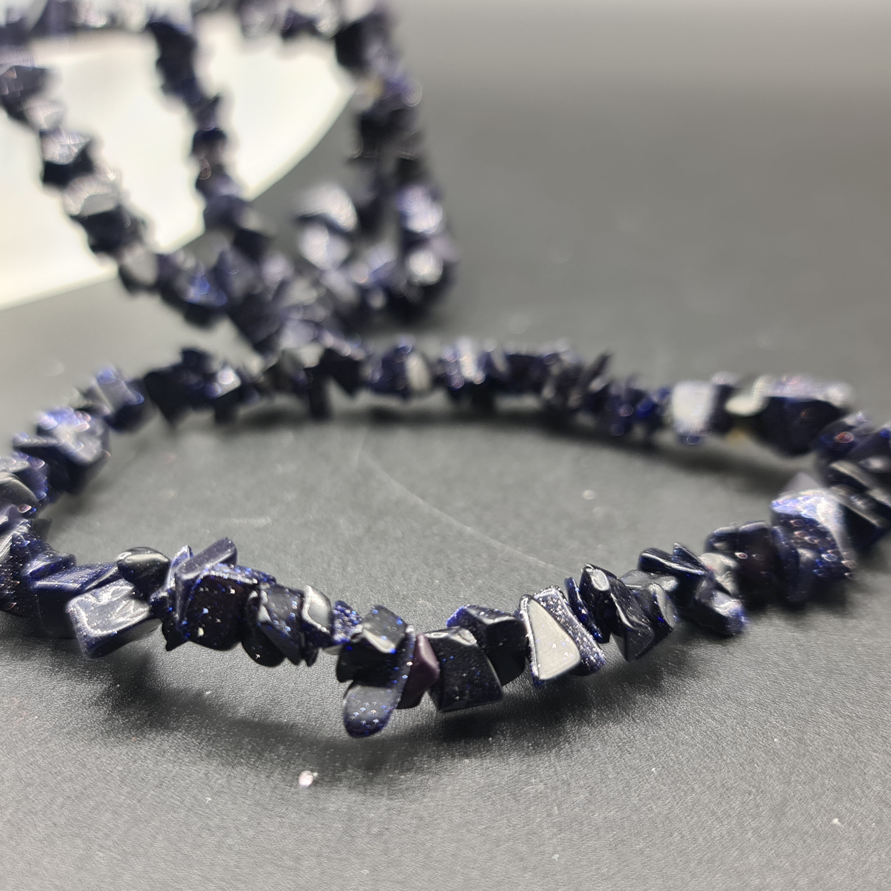 Blue Goldstone Chip Bracelet, Healing Bracelet, Healing Crystal, Third Eye Chakra Bracelet, Goldstone Chip Bracelet, Gift