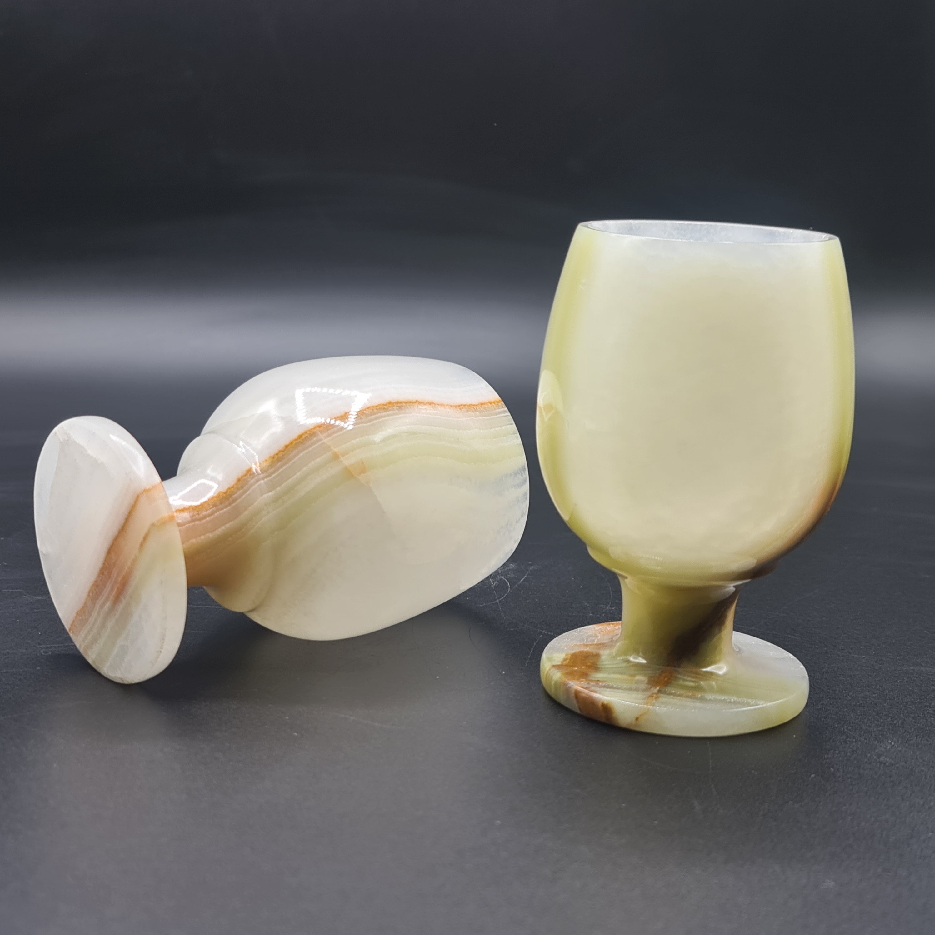 Onyx Goblets (Set of 2), Onyx Wine Glasses, Crystal carved glasses