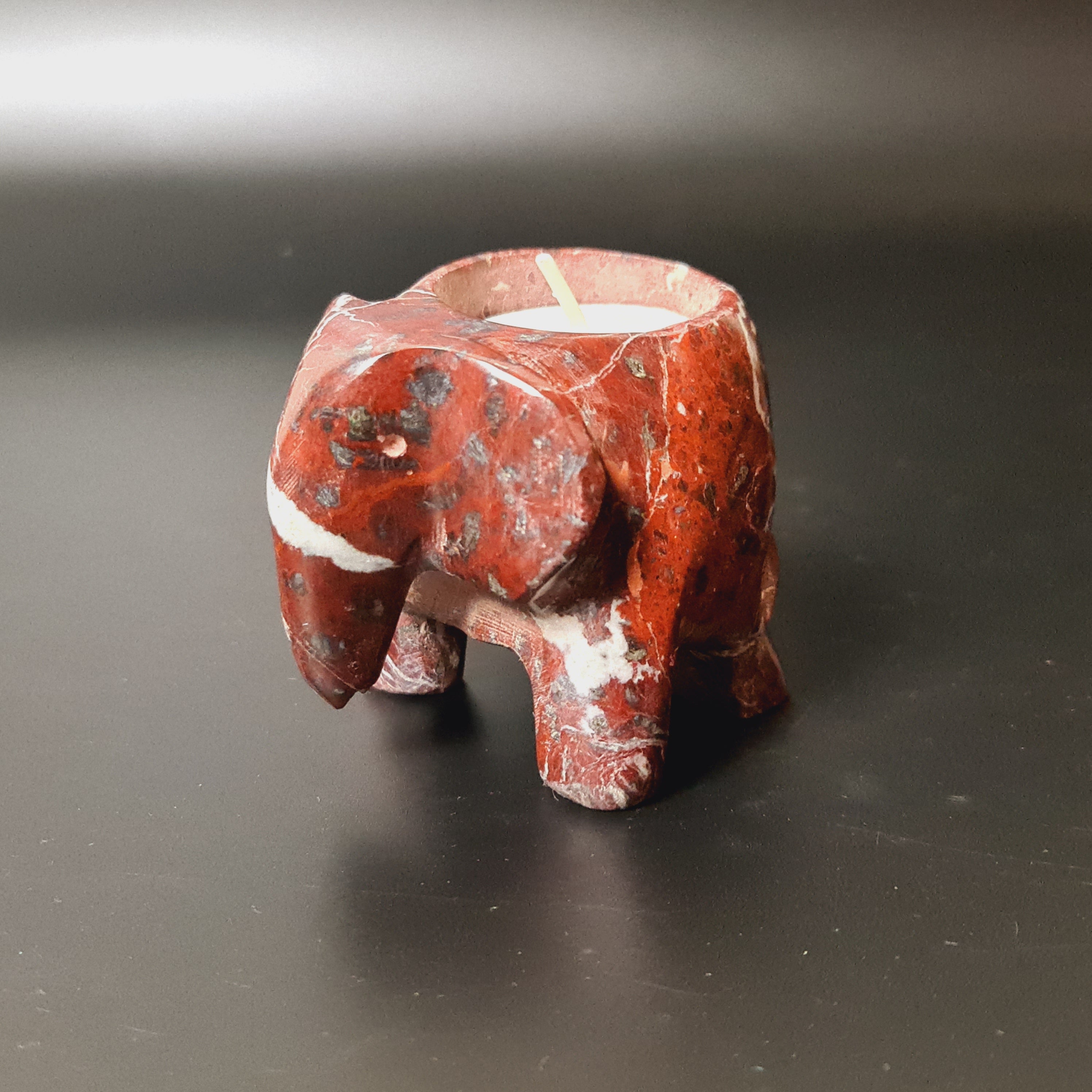 Brown Marble Elephant Tea Light Holder