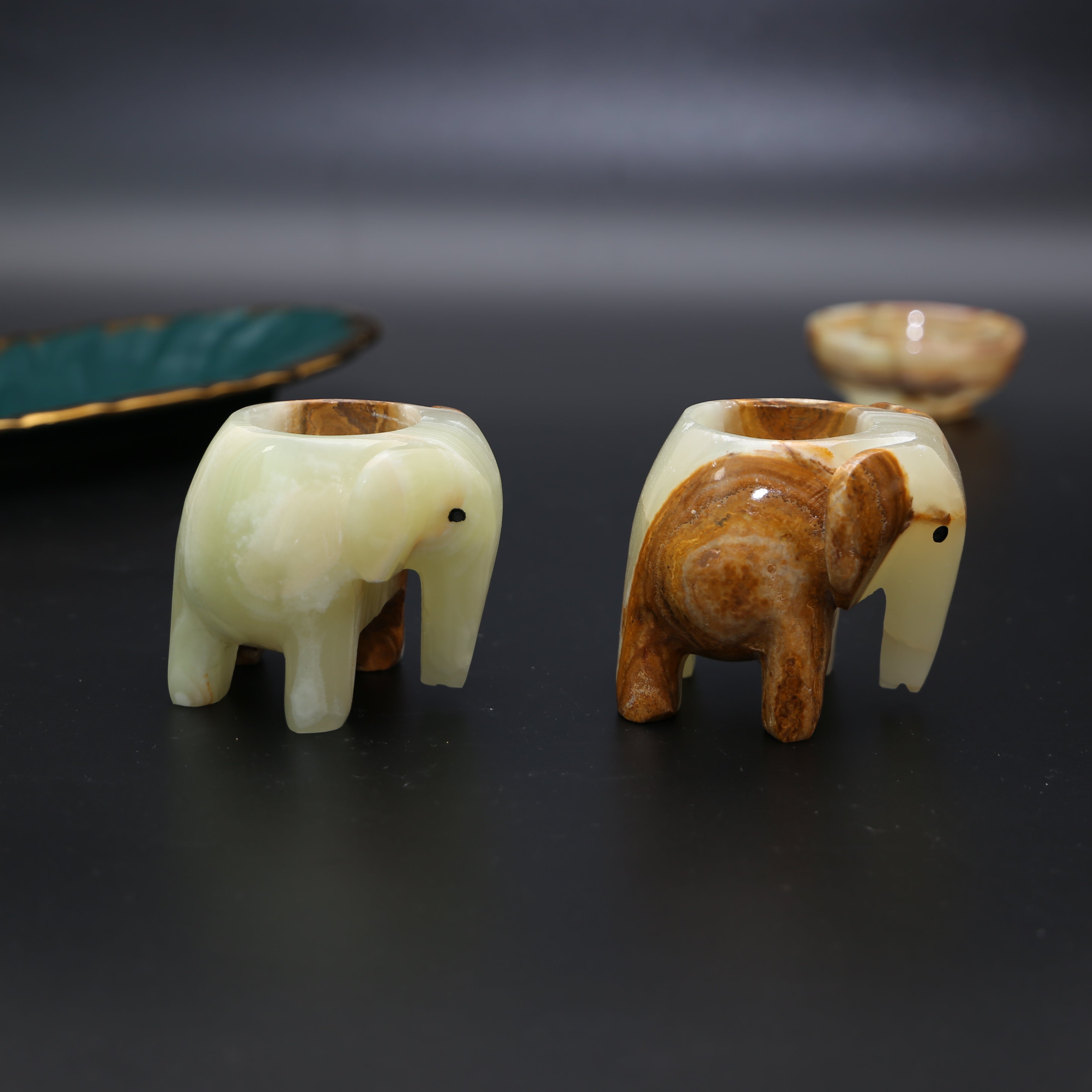 2x Onyx Elephant Tea Light holders