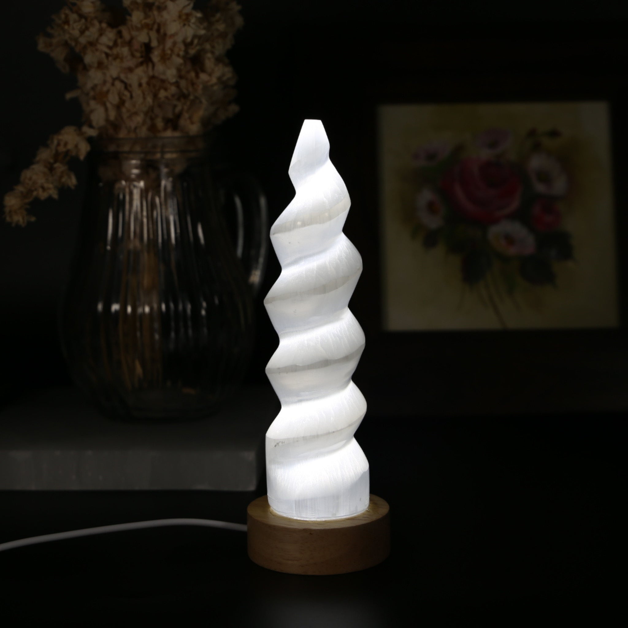 Selenite USB Lamp (White Light - LED) - Spiral/Unicorn/Horn