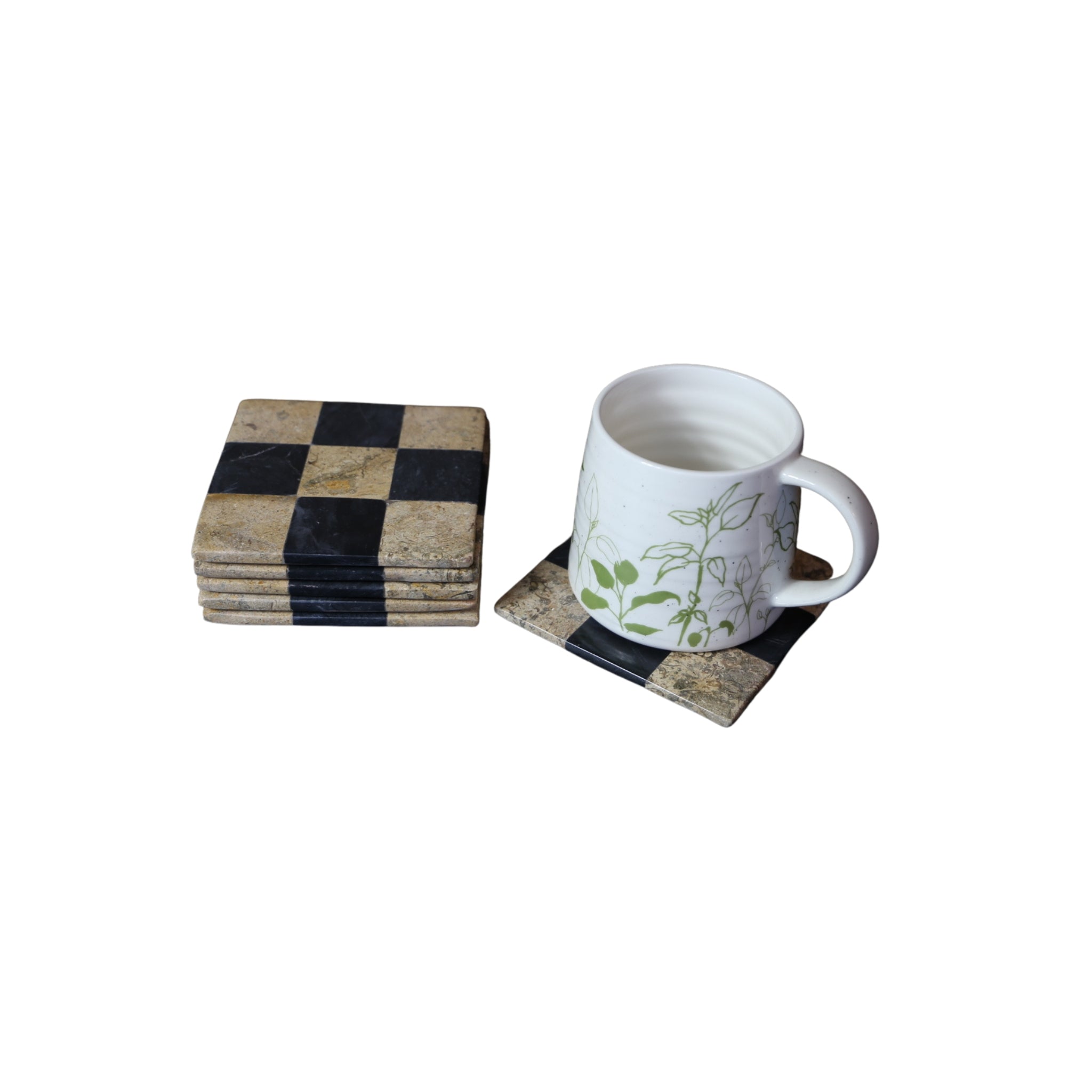 Onyx Marble Tea Coasters - Square Check (Set of 6)