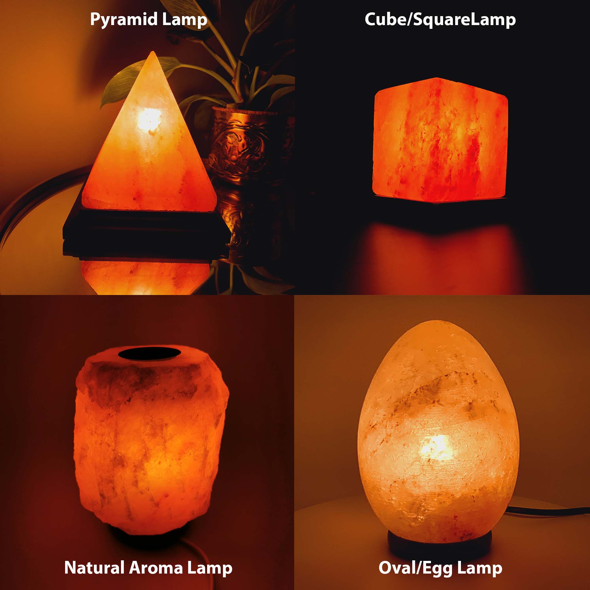 Himalayan Salt Crystal Lamps (Pyramid, Cube, Oval/Egg, Natural Aroma Lamp)