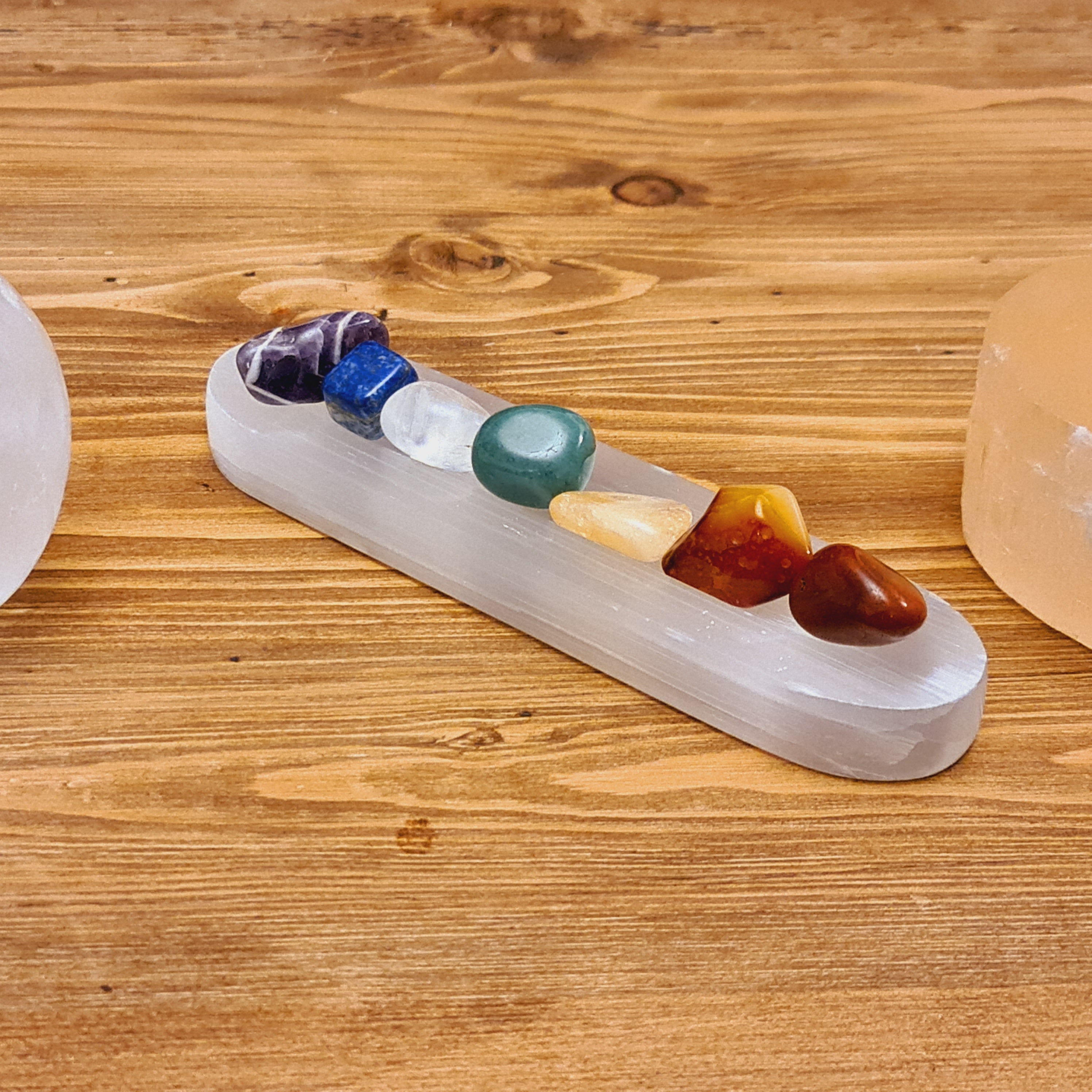 Selenite Charging plate with chakra stones